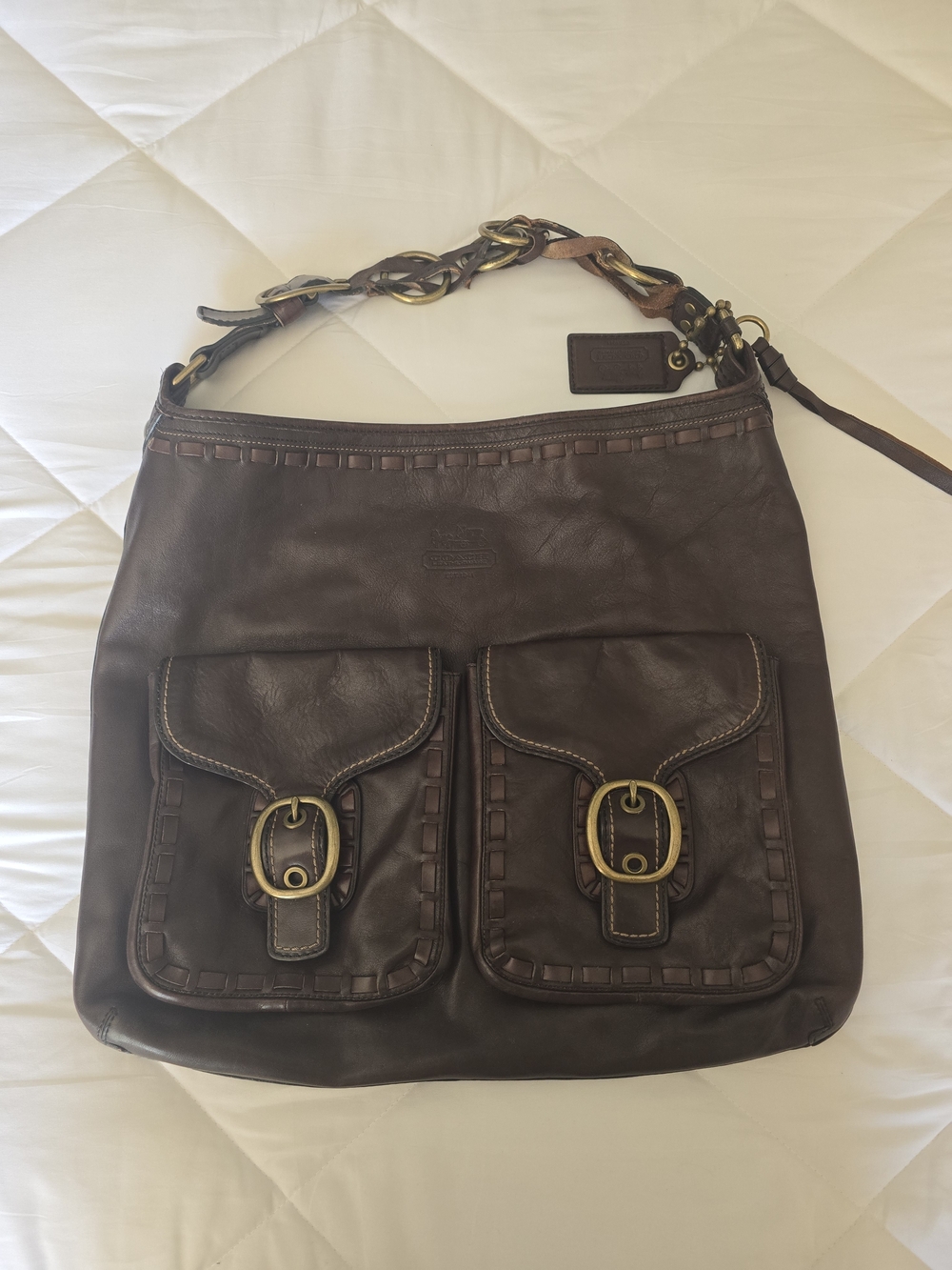 Coach Bleeker Elisa Extra Large Hobo Bag Mahogany Leather 11447 Plaid Lined